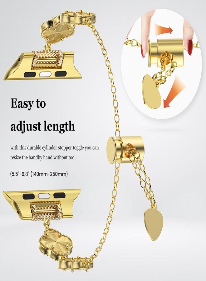YMHML Lucky Clover Band Compatible for Apple Watch Bands for Women 46mm 49mm 45mm 44mm 42mm, Adjustable Bracelet, Dressy Jewelry Metal Straps for iWatch Series 10 9 8 7 6 5 4 3 SE Ultra, Gold - Image 3