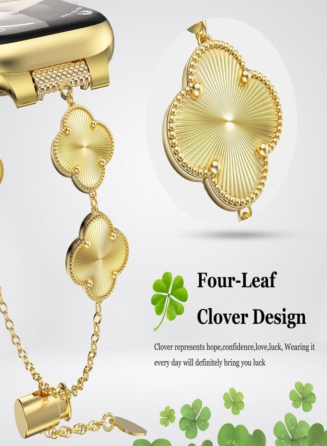 YMHML Lucky Clover Band Compatible for Apple Watch Bands for Women 46mm 49mm 45mm 44mm 42mm, Adjustable Bracelet, Dressy Jewelry Metal Straps for iWatch Series 10 9 8 7 6 5 4 3 SE Ultra, Gold - Image 2