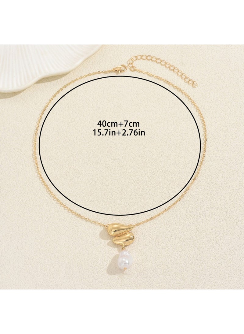 قلادة لؤلؤ باروك متدلية للنساء مع لؤلؤة غير منتظمة، قلادة ذهبية وسلسلة مطلية بالذهب، مجوهرات أنيقة، هدية مثالية لها - Image 4