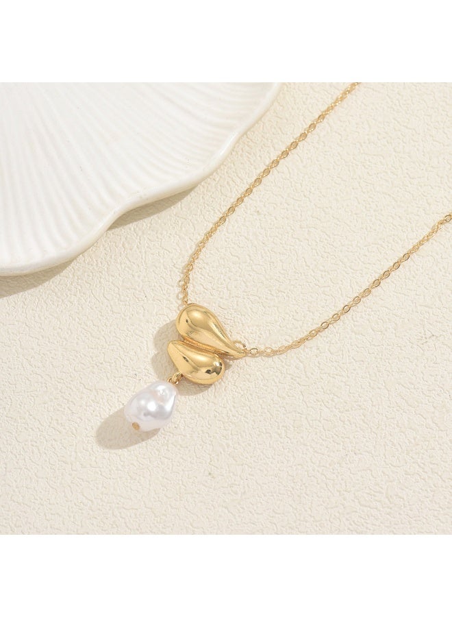 قلادة لؤلؤ باروك متدلية للنساء مع لؤلؤة غير منتظمة، قلادة ذهبية وسلسلة مطلية بالذهب، مجوهرات أنيقة، هدية مثالية لها - Image 5