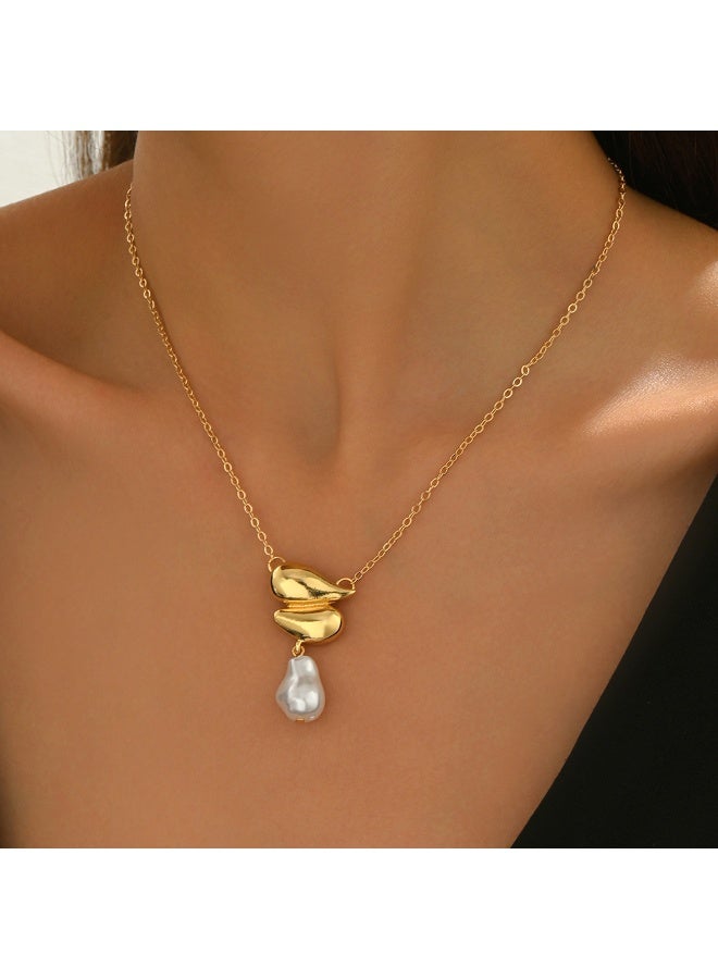 قلادة لؤلؤ باروك متدلية للنساء مع لؤلؤة غير منتظمة، قلادة ذهبية وسلسلة مطلية بالذهب، مجوهرات أنيقة، هدية مثالية لها - Image 3