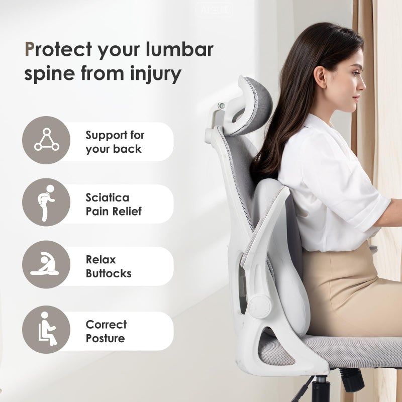 FLORICH 3 PCS Seat Cushion for Carseat Lumbar Support Pillow Car Neck Headrest Pillows Ultrathick Memory Foam Seat Pads Pressure Relief Back Cushion for Office Chair(Beige Grey) - Image 5