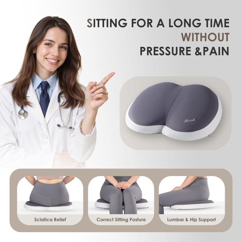 FLORICH 3 PCS Seat Cushion for Carseat Lumbar Support Pillow Car Neck Headrest Pillows Ultrathick Memory Foam Seat Pads Pressure Relief Back Cushion for Office Chair(Beige Grey) - Image 4