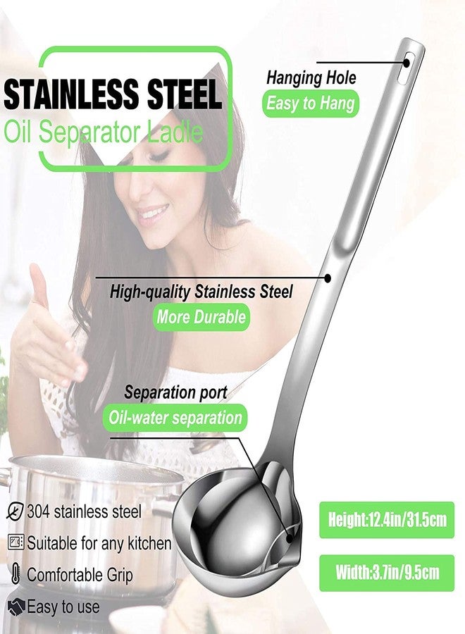 UNIQUE CART Oil Separator Ladle 304 Stainless Steel Oil Soup Separator Spoon, 12 Inch Oil-Separated Spoon with Long Handle for Stirring, Serving Soups and More (2 PCS) - Image 4