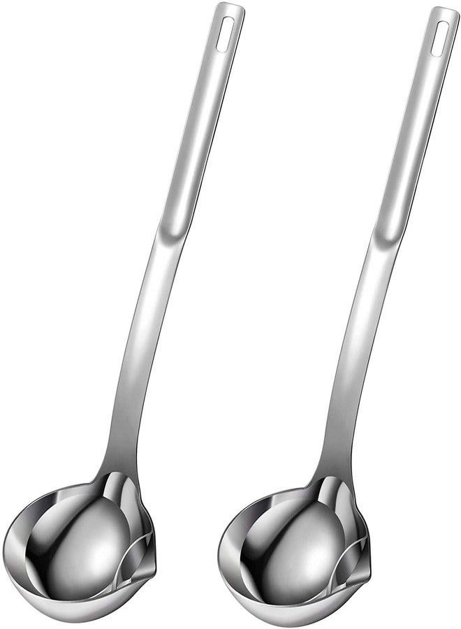 UNIQUE CART Oil Separator Ladle 304 Stainless Steel Oil Soup Separator Spoon, 12 Inch Oil-Separated Spoon with Long Handle for Stirring, Serving Soups and More (2 PCS) - Image 1
