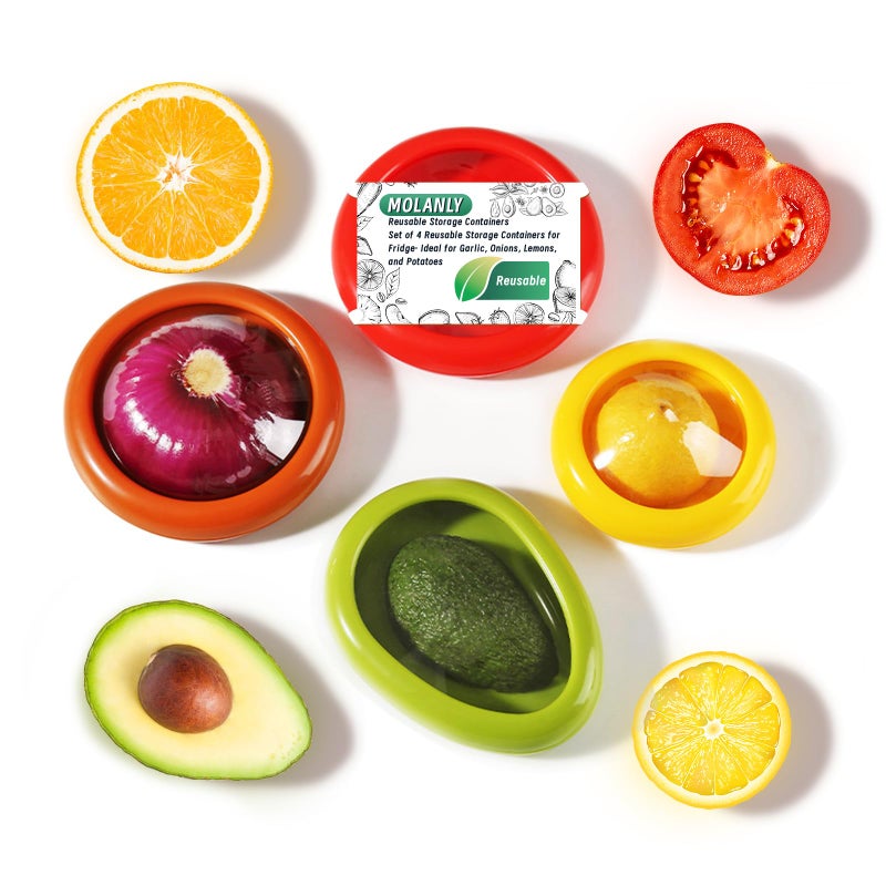 MOLANLY Set of 4 Saver and Tomato Holder - Reusable Storage Containers for Fridge - Fridge Organizer Ideal for Garlic, Onions, Lemons, and Potatoes - Image 1