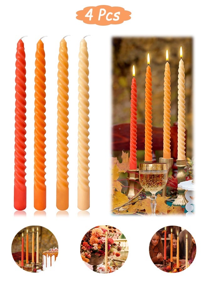MXN 4 Pcs Orange-Gradient Spiral Taper Candles - European Style Twisted Dinner Candles - 25cm Spiral Taper Candles for Weddings Romantic Dinners Birthday Parties and Home Decor - Image 1