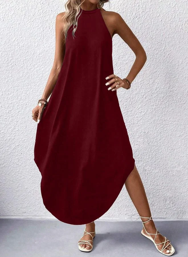 Take Two Burgundy Sleeveless Curved Hem Maxi Dress