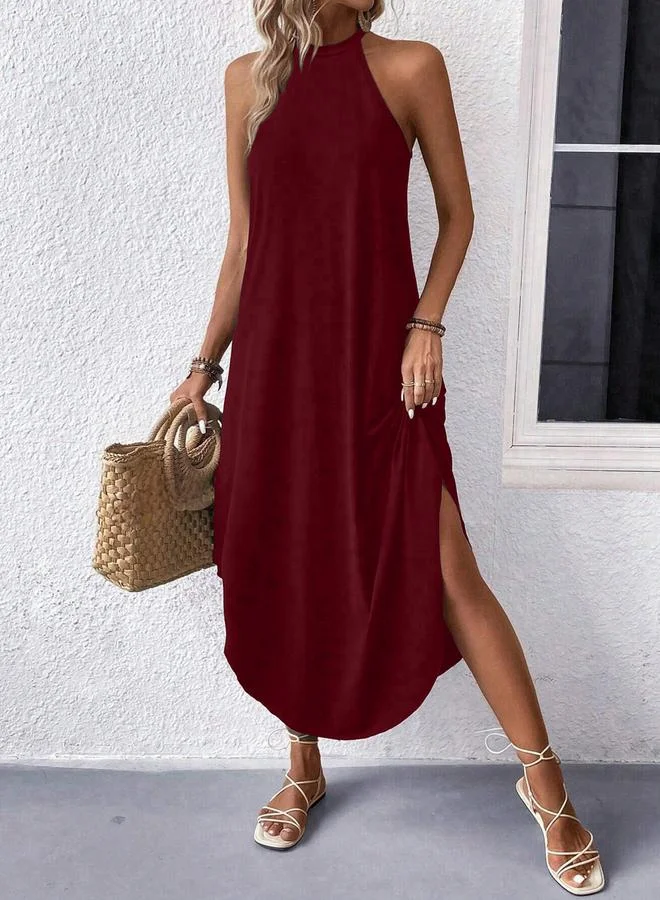 Take Two Burgundy Sleeveless Curved Hem Maxi Dress