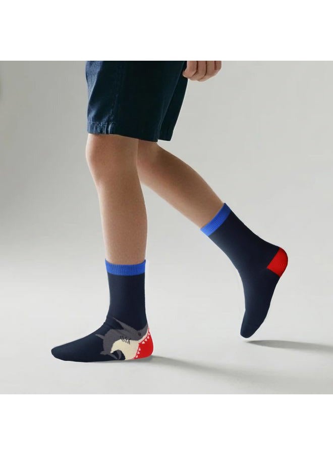 COTTON DAY Boys Fun Crew Socks Pack of 5 (sharks XL: Shoe Size 4-7) - Image 5