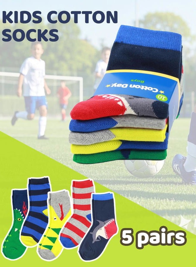 COTTON DAY Boys Fun Crew Socks Pack of 5 (sharks XL: Shoe Size 4-7) - Image 3