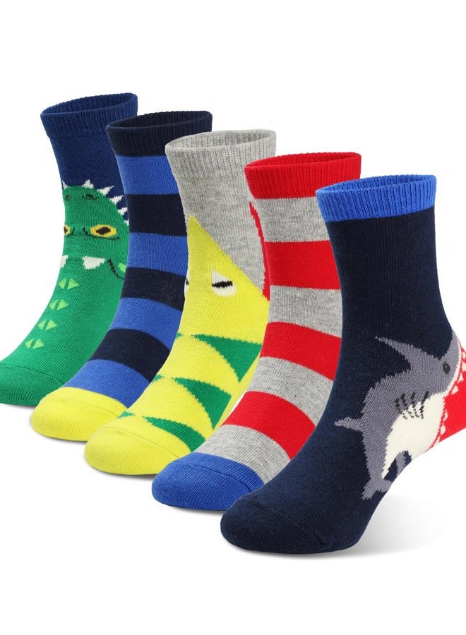COTTON DAY Boys Fun Crew Socks Pack of 5 (sharks XL: Shoe Size 4-7) - Image 1