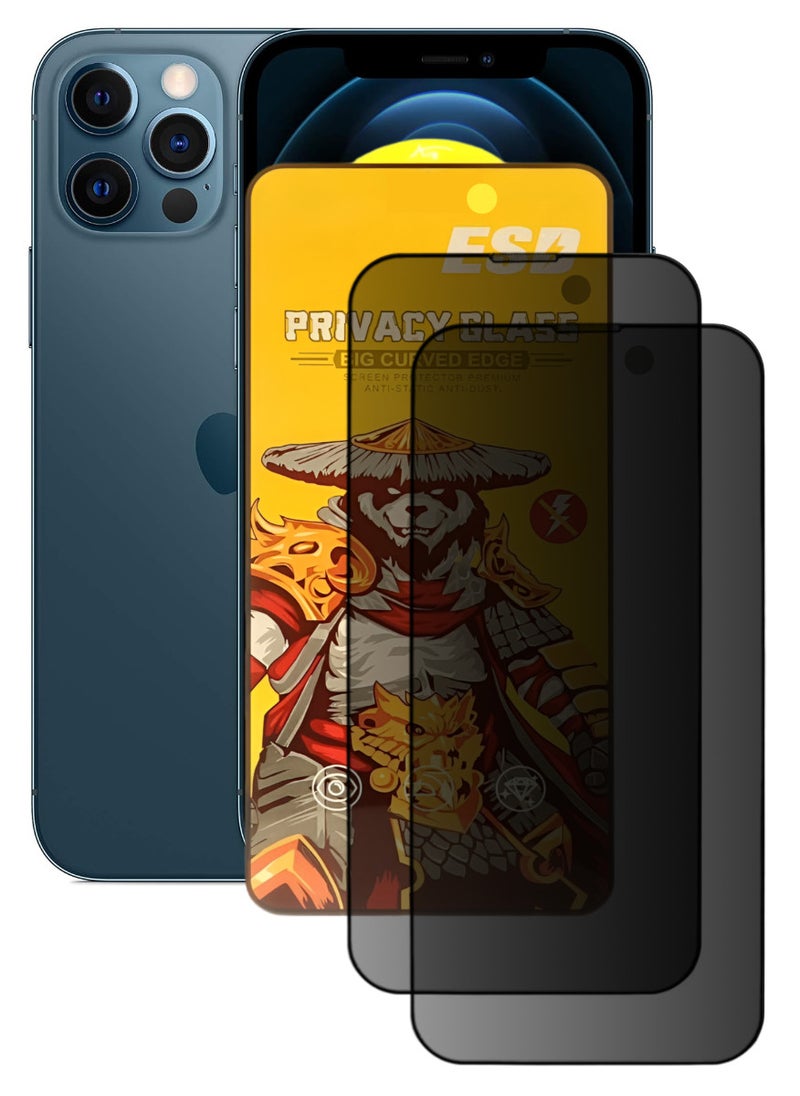 ESD 2 Pieces Tempered Dustproof Privacy Glass Screen Protector Compatible For iPhone 12 Pro - Image 1