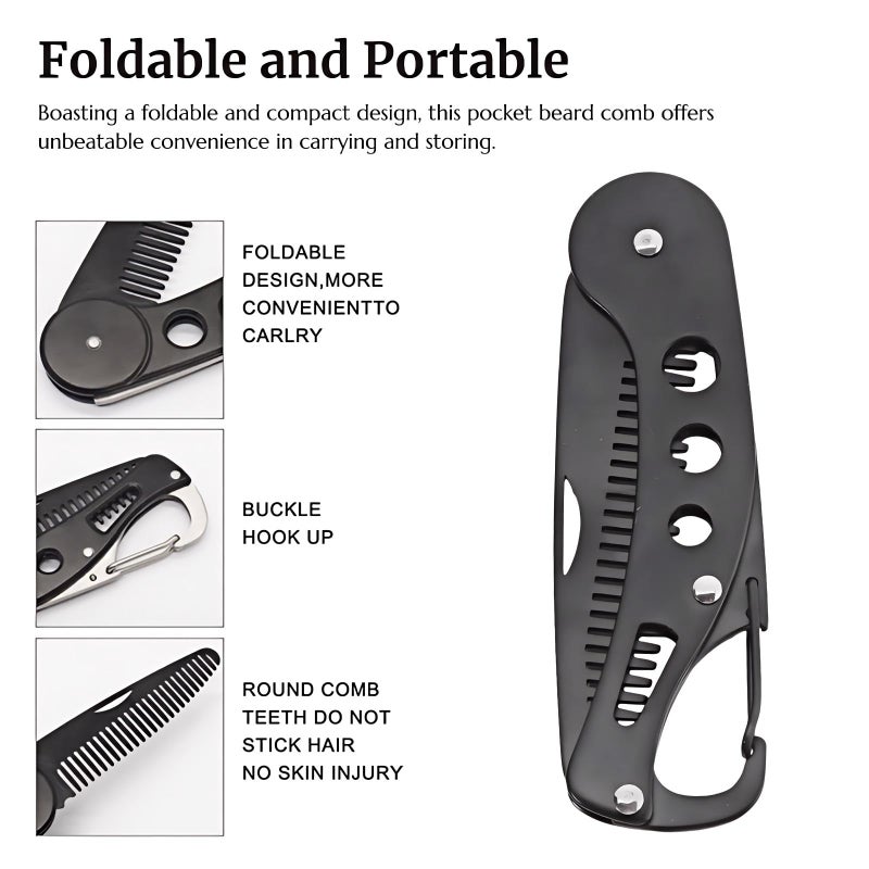 KINTEGOOD Stainless Steel Folding Beard Comb, Portable Mustache Comb, Beard Grooming Kit - Black - Image 5