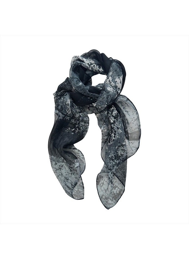 allydrew Wrapables Lightweight Sheer Silky Feeling Georgette Scarf, Peach Tree in Gray  - Image 1
