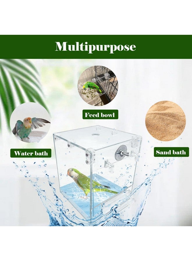 كاثسون حوض استحمام للطيور من كاثسون للقفص، قطعتان من صندوق استحمام الطيور المعلق، حوض استحمام للببغاوات مانع للتسرب مع حاقنات مياه، ملحق استحمام للببغاوات والكناري وطيور الحب والكونيور والببغاوات - Image 4
