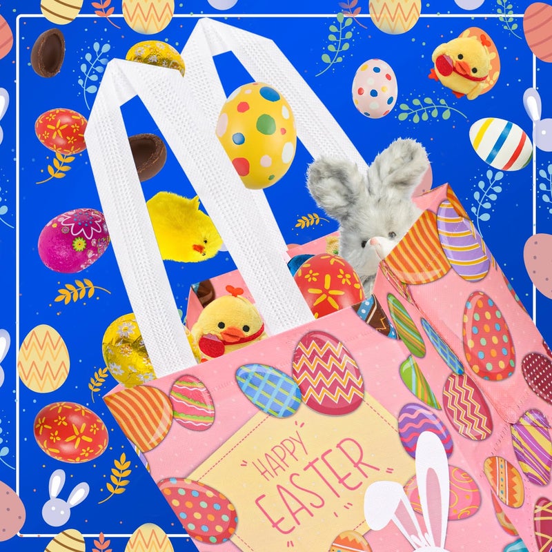 DECHISY 12Pack Easter Bags with Handles, Easter Gift Bags for Kids, 12 Styles Easter Egg Hunt Bags, Non-Woven Easter Bunny Bags, Happy Easter Bag for Egg Hunt Game, Easter Party Favors 8.3"Ã—7.9"Ã—5.9" - Image 3