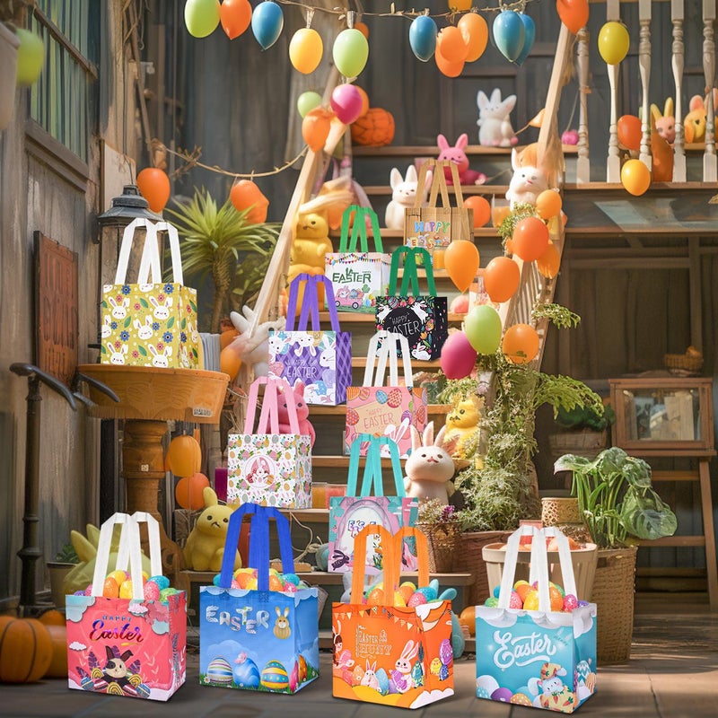 DECHISY 12Pack Easter Bags with Handles, Easter Gift Bags for Kids, 12 Styles Easter Egg Hunt Bags, Non-Woven Easter Bunny Bags, Happy Easter Bag for Egg Hunt Game, Easter Party Favors 8.3"Ã—7.9"Ã—5.9" - Image 5