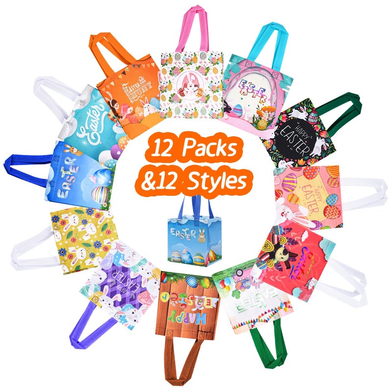 DECHISY 12Pack Easter Bags with Handles, Easter Gift Bags for Kids, 12 Styles Easter Egg Hunt Bags, Non-Woven Easter Bunny Bags, Happy Easter Bag for Egg Hunt Game, Easter Party Favors 8.3"Ã—7.9"Ã—5.9" - Image 4