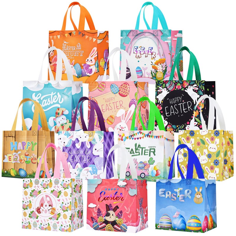 DECHISY 12Pack Easter Bags with Handles, Easter Gift Bags for Kids, 12 Styles Easter Egg Hunt Bags, Non-Woven Easter Bunny Bags, Happy Easter Bag for Egg Hunt Game, Easter Party Favors 8.3"Ã—7.9"Ã—5.9" - Image 1