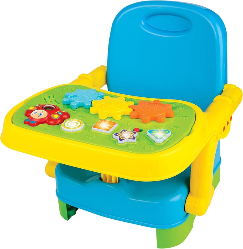 Winfun Musical Baby Booster Seat  LightUp Buttons Sounds Spinner Toy Adjustable Height Removable Tray 3Point Harness Portable  Foldable Feeding Chair for Babies 6 Months 33 lb Max - Image 1