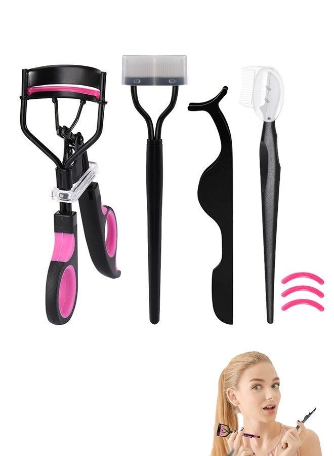 4 Pcs Eyelash Tools, Eyelash Curlers Eyebrow Brush Kit (Black+Pink) - Image 1