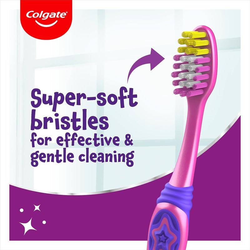 Colgate Kids Toothbrush 35 years super soft bristles gently and effectively clean teeth small brush head for easy access white bristles toothpaste guide comfortable handle with thumb grips - Image 5