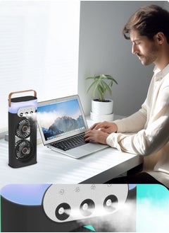 Laravel Portable rechargeable mist fan with controlled spray humidifier, USB rechargeable and air cooler, with LED colorful atmosphere light, multiple wind speeds, suitable for office, home or camping  - Image 2