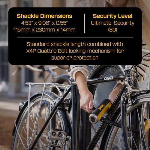 OnGuard Pitbull STD U-Lock – 14 mm Hardened Steel Shackle, 290 mm Locked Length, X4P Quad Lock Mechanism – Heavy-Duty Bike Lock with 5 Keys (1 LED) and Easy-Mount Bracket - Image 5