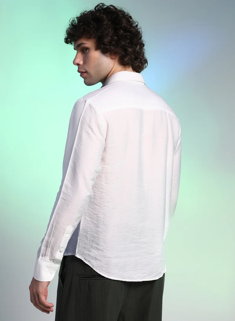 Campus Sutra Men's Chalk White Breezy Wrinked Shirt