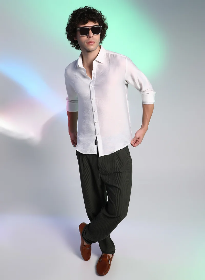 Campus Sutra Men's Chalk White Breezy Wrinked Shirt
