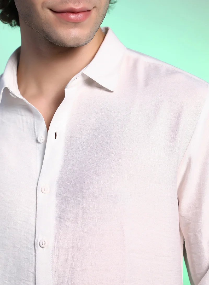 Campus Sutra Men's Chalk White Breezy Wrinked Shirt