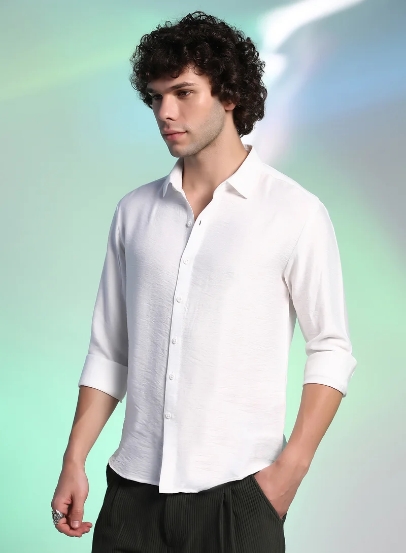Campus Sutra Men's Chalk White Breezy Wrinked Shirt