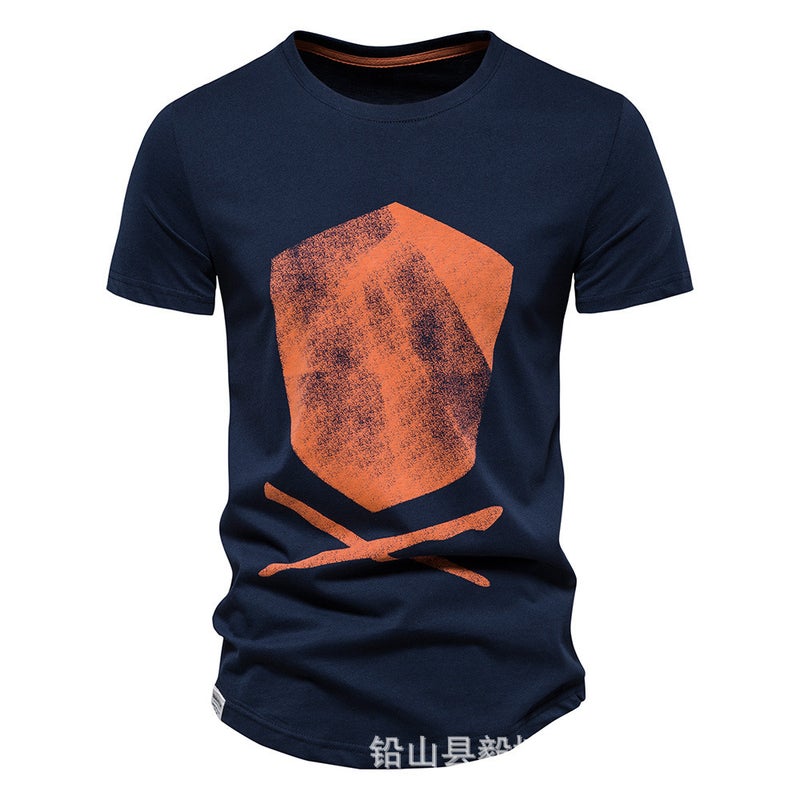 Trendy Men'S Short-Sleeved Casual T-Shirt Pure Cotton Youth Sports Printed Men'S T-Shirt - Image 3