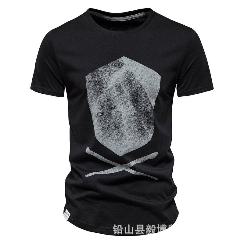 Trendy Men'S Short-Sleeved Casual T-Shirt Pure Cotton Youth Sports Printed Men'S T-Shirt - Image 4