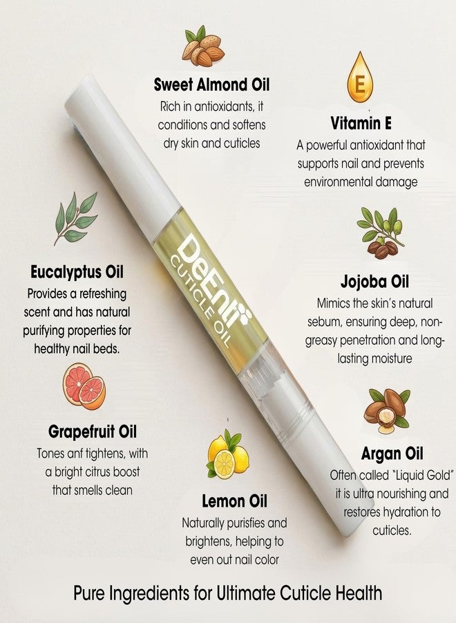 DeEnti Cuticle Oil 4 Pens, Jojoba Oil for Nails, Hydrating Cuticle Nail Oil, Lush Lemon Scented Cuticle Repair Oil, Vitamin E Nail Supplies, Professional Salon Quality Manicure Supplies - Image 2