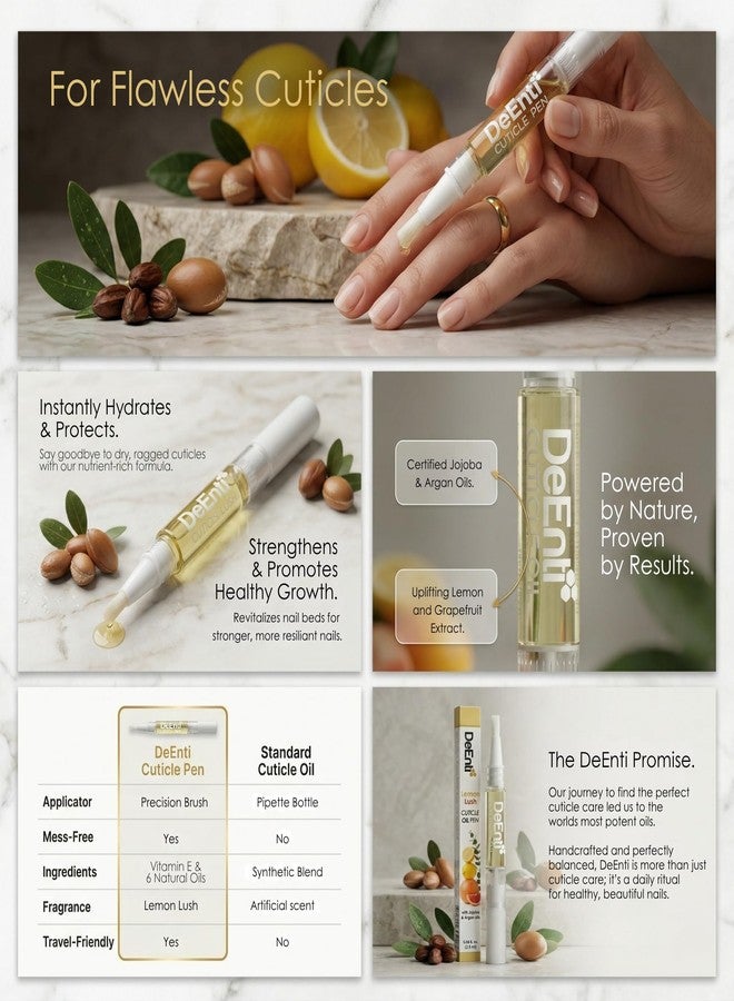 DeEnti Cuticle Oil 4 Pens, Jojoba Oil for Nails, Hydrating Cuticle Nail Oil, Lush Lemon Scented Cuticle Repair Oil, Vitamin E Nail Supplies, Professional Salon Quality Manicure Supplies - Image 5