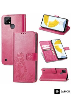 Protective Case Cover For OPPO Realme C21 Four-leaf Clasp Embossed Buckle Mobile Phone Protection Leather Case with Lanyard & Card Slot & Wallet & Bracket Function