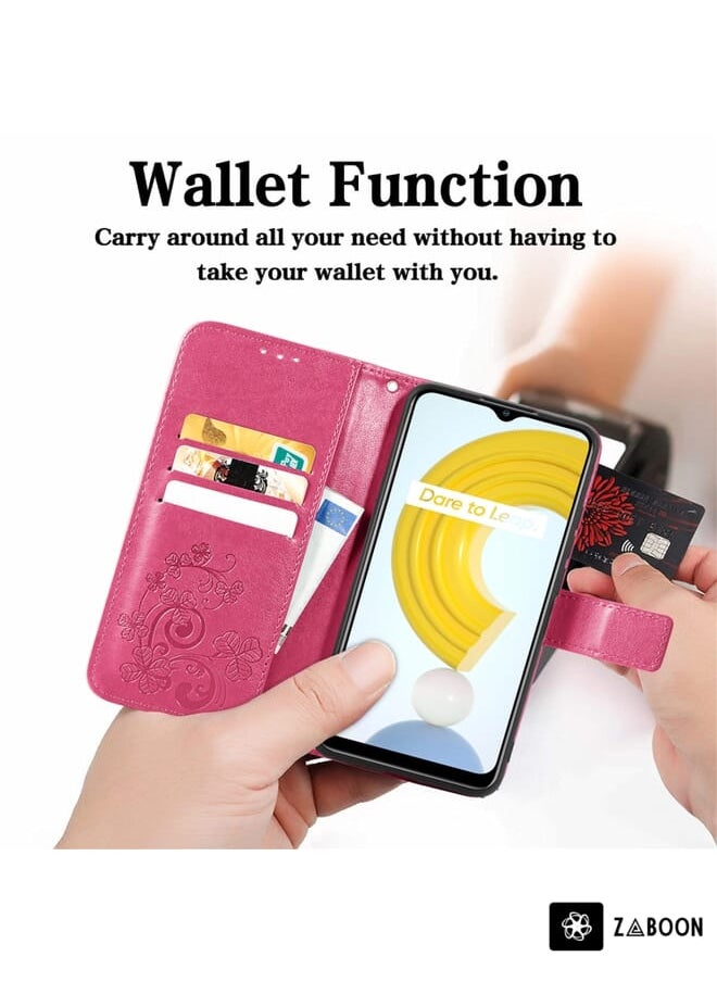 Zaboon - Protective Case Cover For OPPO Realme C21 Four-leaf Clasp Embossed Buckle Mobile Phone Protection Leather Case with Lanyard & Card Slot & Wallet & Bracket Function - Image 1