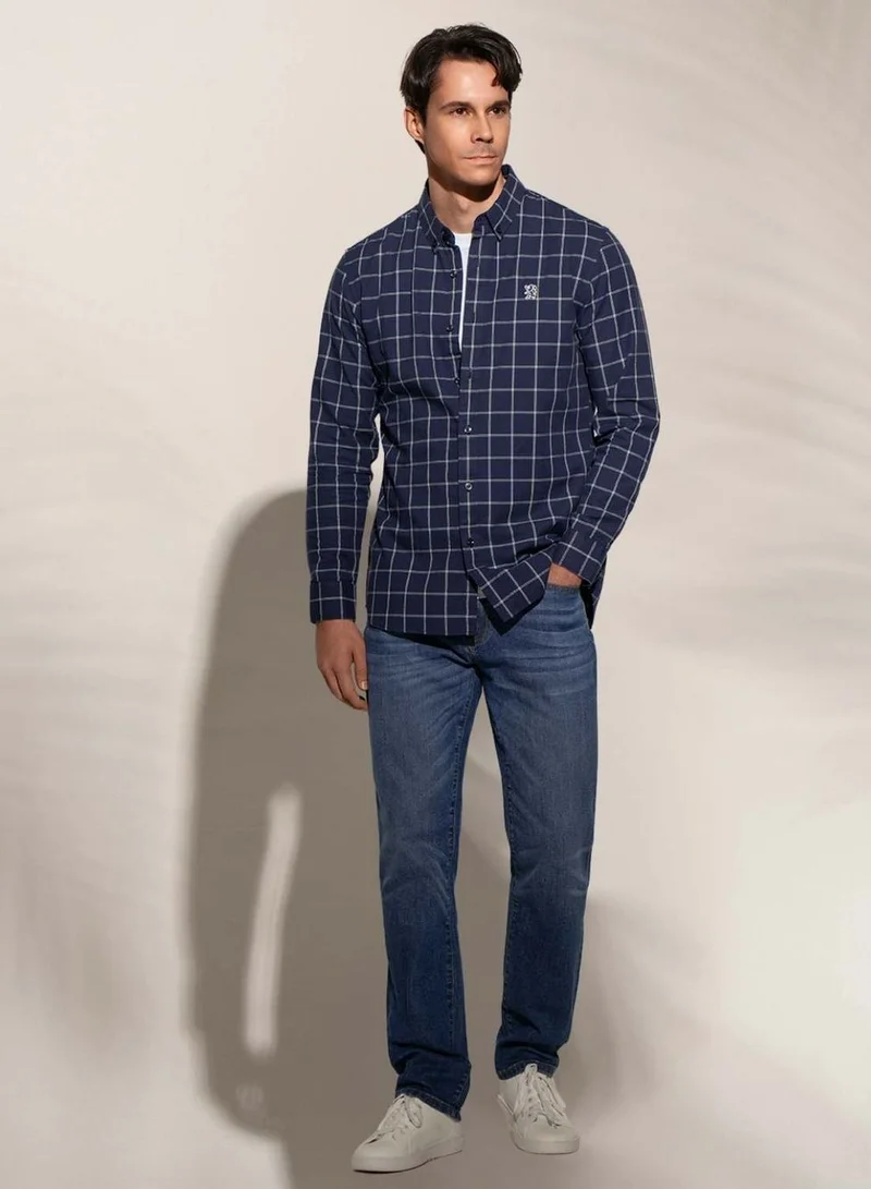 جيوردانو Men’s Cotton Slim Oxford Shirt with Embroidery