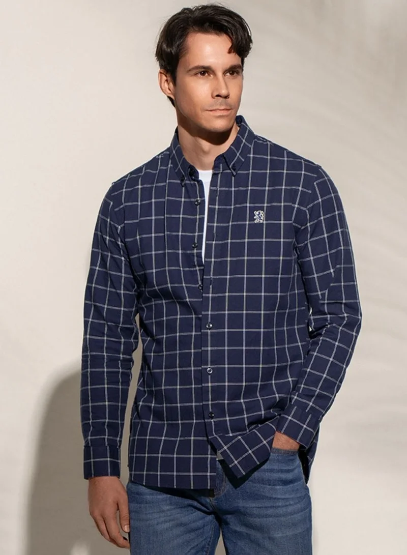 جيوردانو Men’s Cotton Slim Oxford Shirt with Embroidery