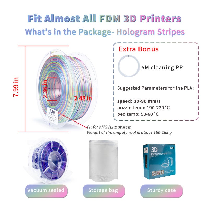 ZIRO PLA Filament 1.75mm, Glossy Multicolors 3D Printer Filament, Dyanmic Visual Effect, Fast Color Change Silk PLA Stripes Series, 2.2lbs Spool, Fit for Most 3D Printer, Hologram Stripes - Image 5