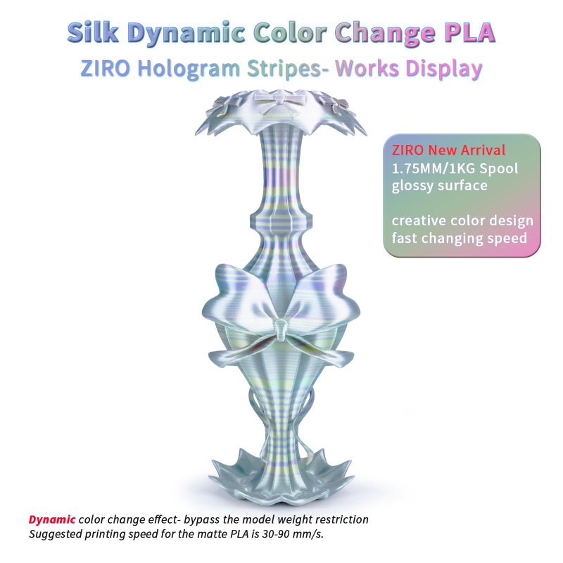 ZIRO PLA Filament 1.75mm, Glossy Multicolors 3D Printer Filament, Dyanmic Visual Effect, Fast Color Change Silk PLA Stripes Series, 2.2lbs Spool, Fit for Most 3D Printer, Hologram Stripes - Image 2