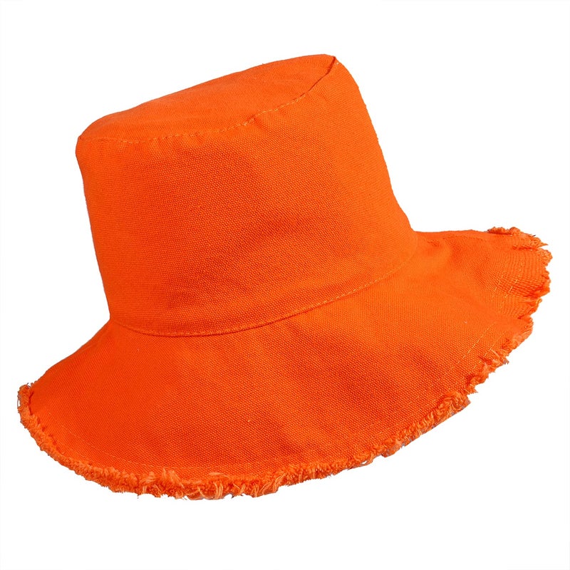 boderier Sun Hats for Women Summer Casual Wide Brim Cotton Bucket Hat Beach Vacation Travel Accessories (Orange) - Image 2