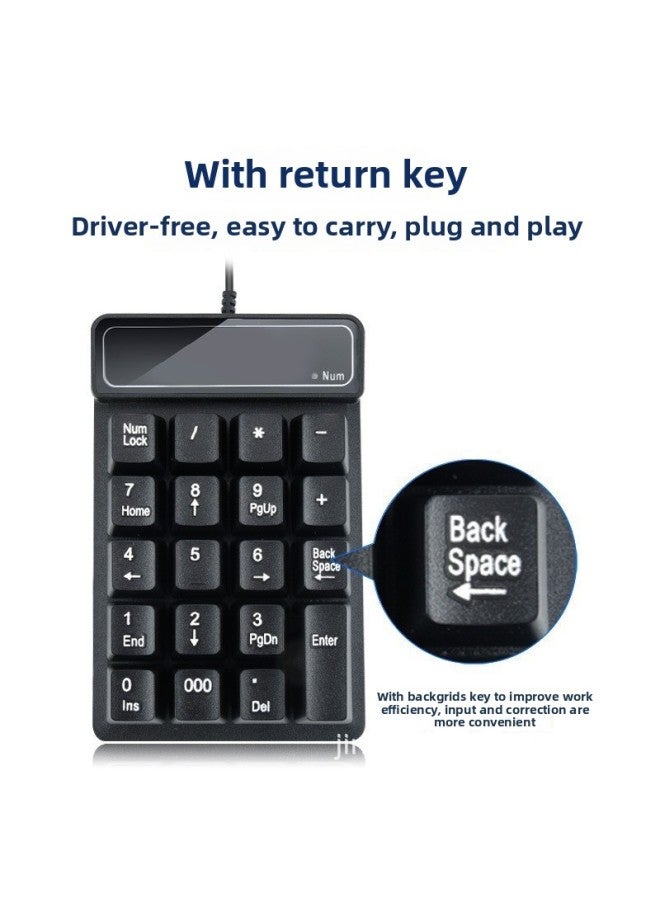 USB Wireless Bluetooth Numeric Keyboard Mini Keypad Suspended Mechanical Feel 19 Key Financial Accounting Cipher-Color:Wired USB Version [black]]  - Image 1