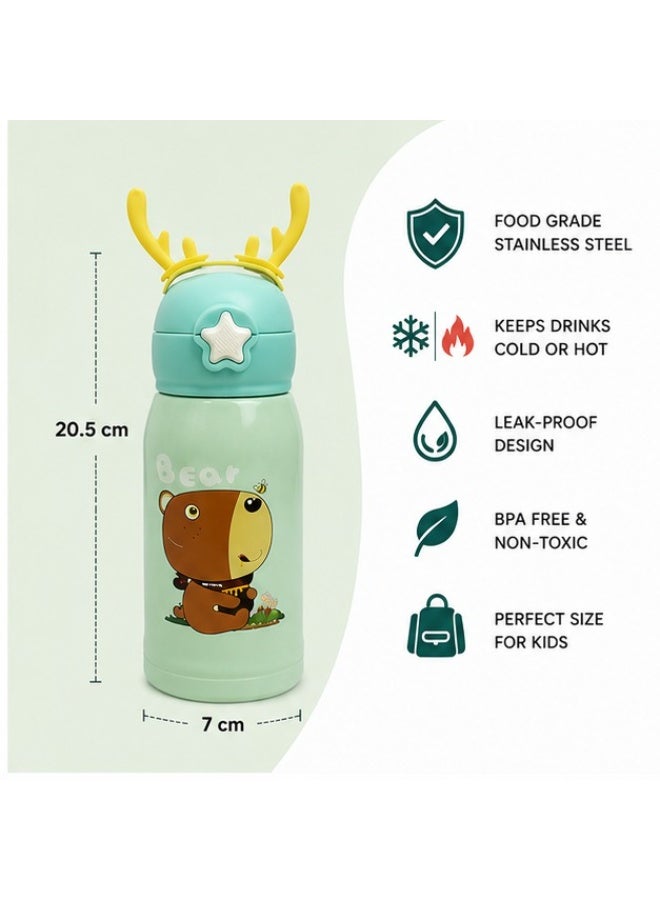 Accessorize Kingdom Kids Insulated Stainless Steel Water Bottle with Straw Lid & Reindeer Design, Leakproof Vacuum Flask, - Image 3