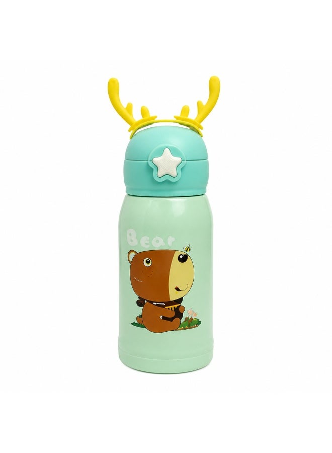 Accessorize Kingdom Kids Insulated Stainless Steel Water Bottle with Straw Lid & Reindeer Design, Leakproof Vacuum Flask, - Image 1