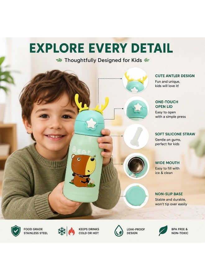 Accessorize Kingdom Kids Insulated Stainless Steel Water Bottle with Straw Lid & Reindeer Design, Leakproof Vacuum Flask, - Image 4