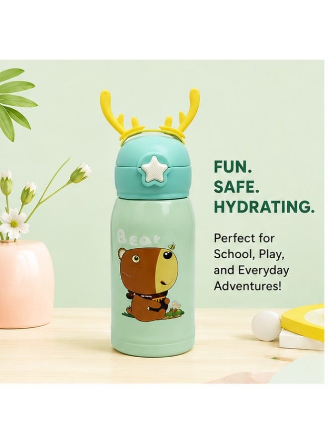 Accessorize Kingdom Kids Insulated Stainless Steel Water Bottle with Straw Lid & Reindeer Design, Leakproof Vacuum Flask, - Image 2