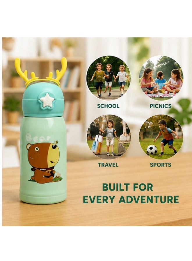 Accessorize Kingdom Kids Insulated Stainless Steel Water Bottle with Straw Lid & Reindeer Design, Leakproof Vacuum Flask, - Image 5